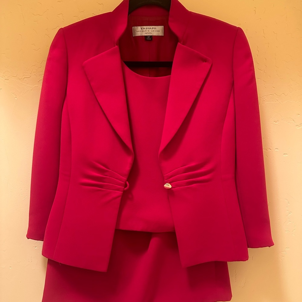Tahari red 3-piece suit (skirt, top, blazer)